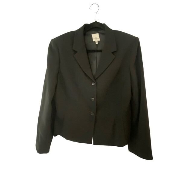 Anne Klein 3 button Shoulder Pads Jacket Blazer Suit Black Size 12 Career Wool - Picture 2 of 12